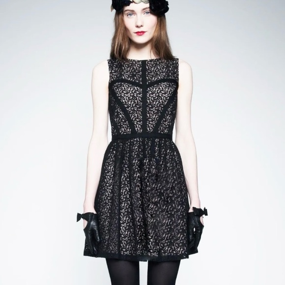 Erin Fetherston Black Lace Pink Fit Flare Mini Cocktail Dress 8 sleeveless party - Picture 1 of 10